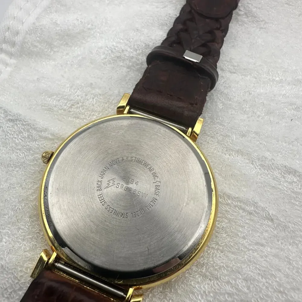Gitano Quartz Gold Tone Watch White Dial Braided Brown Leather Strap